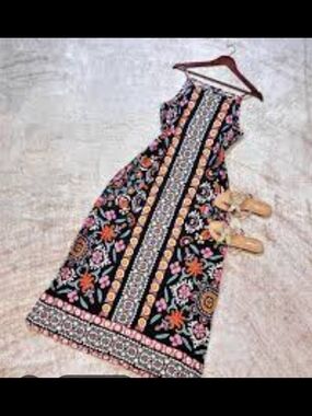 Vince Camuto Black Floral Border Maxi Dress